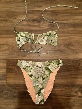 J. Crew Green Floral Bikini Set